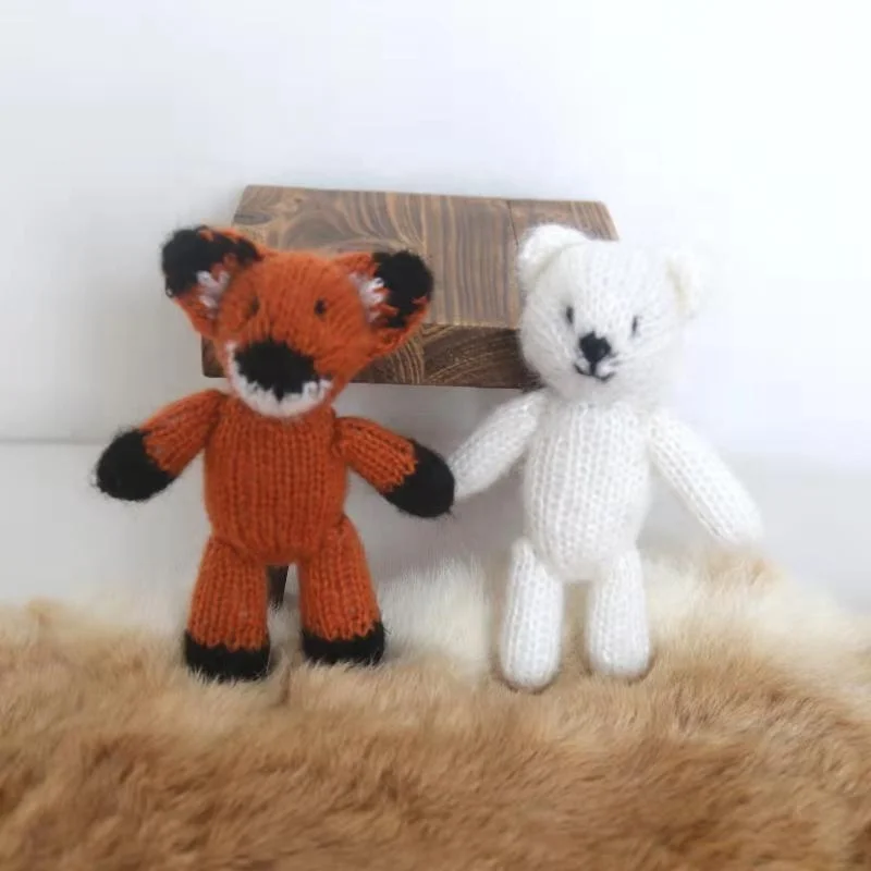 

Newborn Photo Prop Knitted Fox Toy Crochet Animal Doll Stuffed Fox Baby Cute Teddy Bear