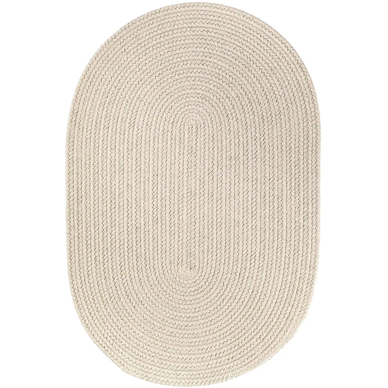 Super Area Rugs Maui Braided Rug Indoor Outdoor Rug Washable Reversible White & Ivory Patio Porch Kitchen Carpet, 10' X 13' Oval