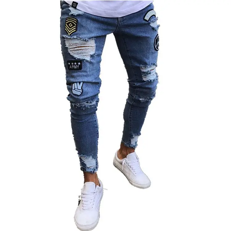 

2020 Fashion slim fit Fake Zippers calcas jeans masculina Moustache Effect