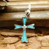 Cross pendant fire opal necklace charm chain cross silver necklace jewelry blue opal