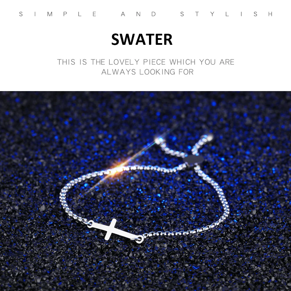 Alibaba Wholesale Women Jewelry Adjustable Silver Cross Bracelet Sideways