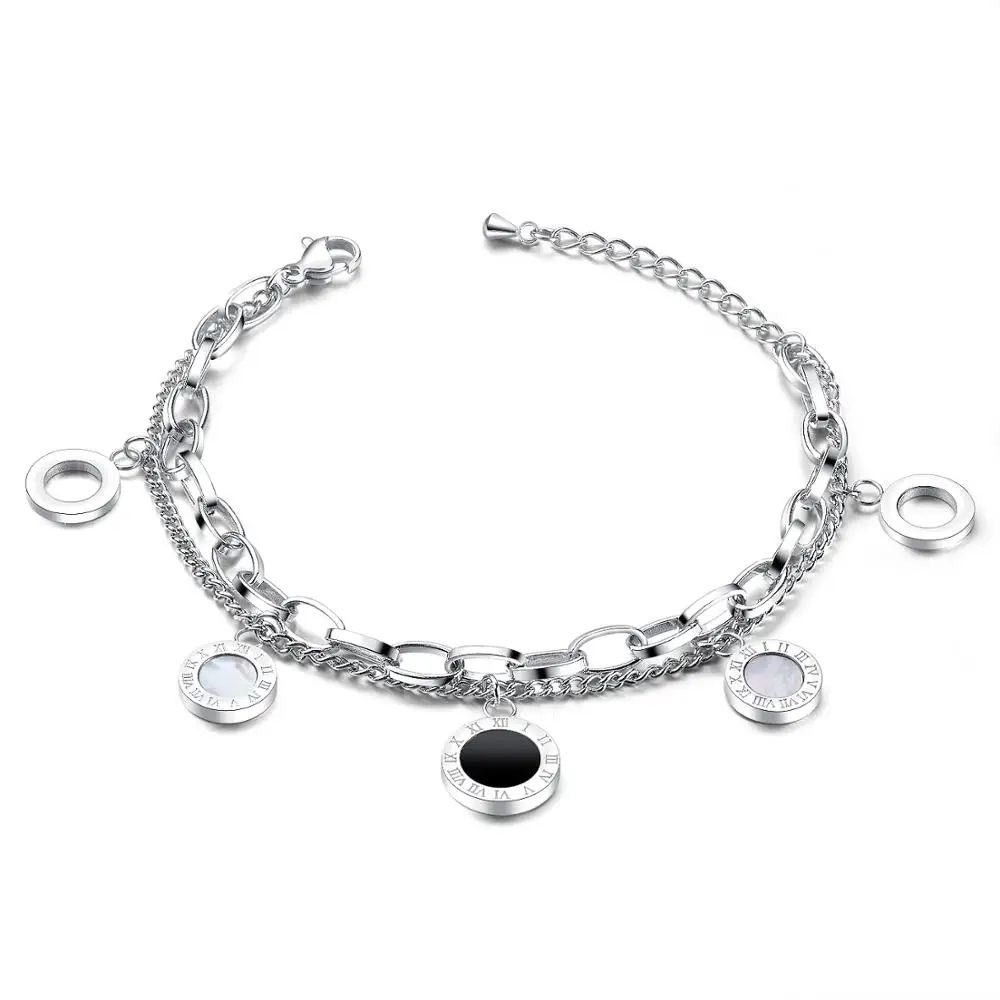 

Fashion Jewelry Women Round Shape Chain Bracelet Stainless Steel With Acrylic Bracelets, As photo