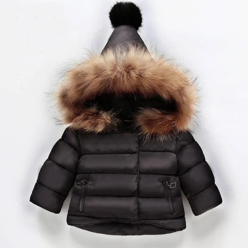 

1-6Y baby girl cotton winter unisex baby cotton jacket children thickening real fur collar coat, Red;black;pink;beige;blue;light purple