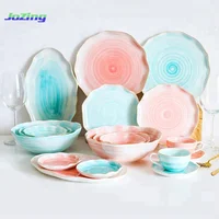 

wholesale popular Creative design flower shape porcelain plate dinner set with gold rim