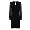 Mesh Sleeves Embellished Rhinestone Black Clothes Women Casual Dress