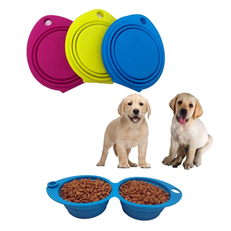 

Custom dog bowl hot sales high quality Silicone double Collapsible dog water bowl personalized double foldable pet bowl, Various color is available