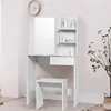 Dressing Table White with a Mirror Makeup Vanity Table Bedroom Dresser Set with Dressing Stool & a Drawer & 2 Shelves