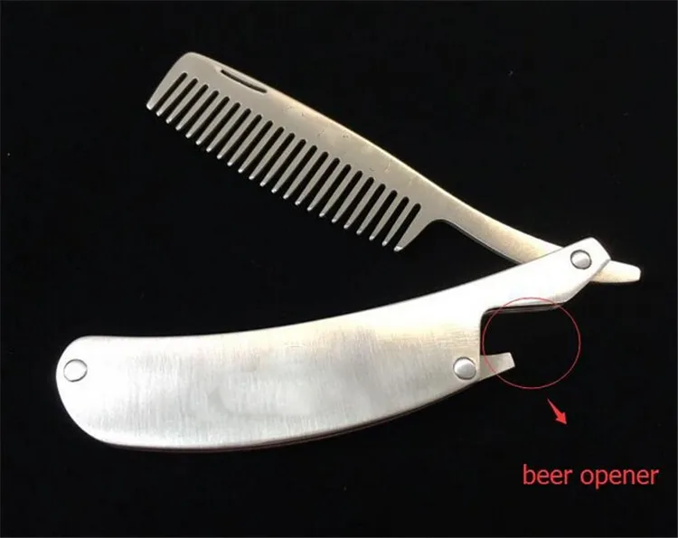 Qs Brand Wholesale Custom Logo Golden Beard Metal Switch Blade Stainless Steel Folding Moustache