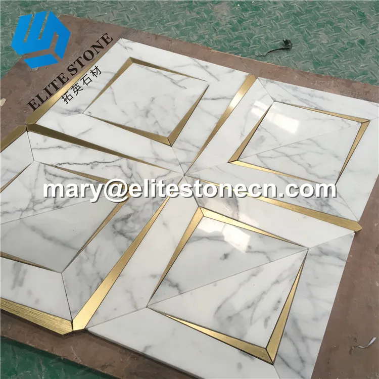 Decorative Art Multi Pattern Calacatta White Br Waterjet Marble Decorative Art Multi Pattern Calacatta