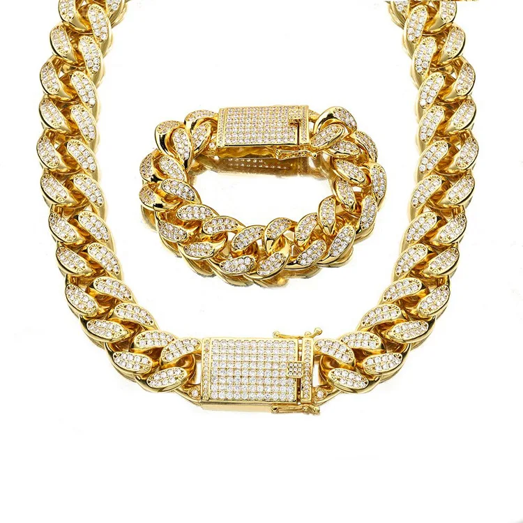

2019 New Arrival High Quality 18mm Cuba Zircon microscope Gold Chain Necklace, Hiphop Africa Gold Chain thickness men jewelry/