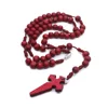 Wooden rosary necklace hand-made wooden beads cross necklace prayer beads (6*7mm beads short paragraph)