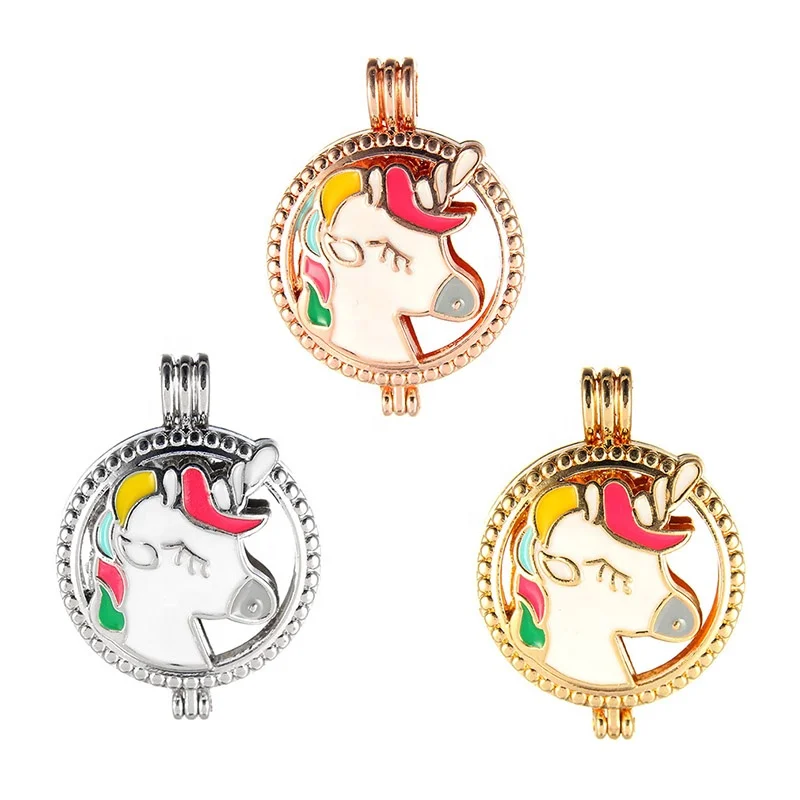 

Fashion 3 Color Cute Unicorn Locket Pearl Cage Pendant DIY Essential Oil Diffuser DIY Necklace For Unisex Gift Jewelry Wholesale, Customers' request