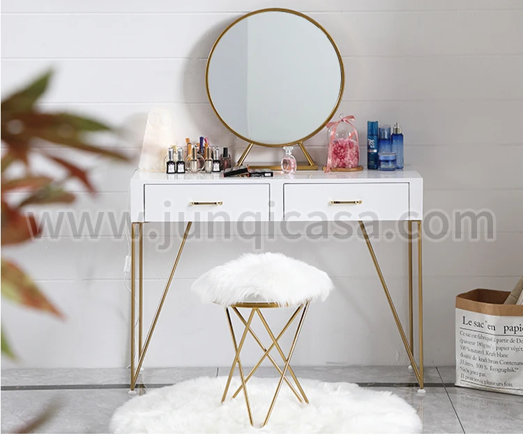 Vanity Metal Girls Make Up White Modern Nodic Dresser With Mirror