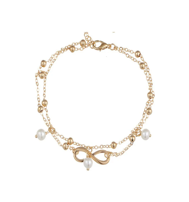 

hot sale European and American fashion pearl 8 word anklet jewelry handmade beaded double bracelet