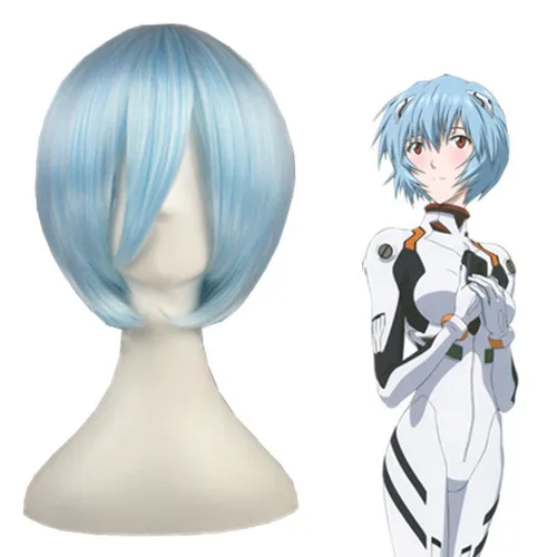 

Japan Cartoon Cosplay Wig EVA Ayanami Rei Anime Short Hair 35CM Ice Blue Women Short Straight CS-001B