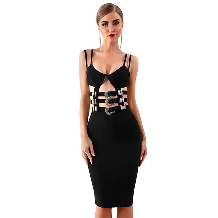 

Fashionable Waist Buckle Sleeveless Sexy Women Bandage Dress, As show