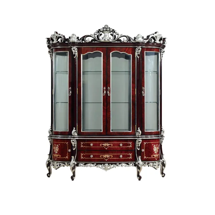 Luxury Classical French Style Design 4 Doors Living Room Wood And Glass