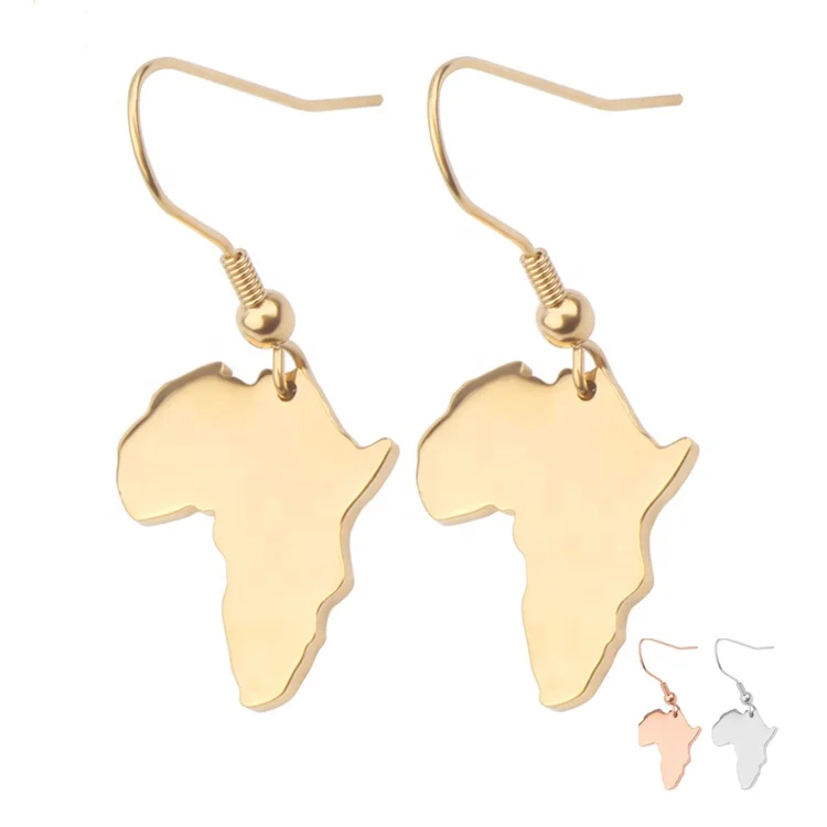 

Fashion Jewelry Stainless Steel Globe Earth Drop Earring World Africa Map Dangle Earring
