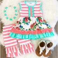 

Popular summer Toddler Girl 2PC Capri Set floral ruffle little girl clothing sets bulk wholesale cotton boutique girl outfits