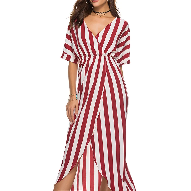 OEM wholesale one piece striped women long casual dresses summer