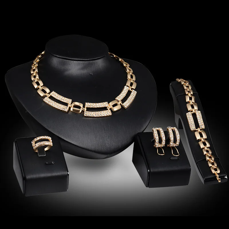 

XSH-5240 yiwu china cubic zirconia jewelry set bridal, Gold color