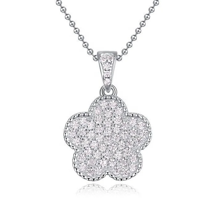 

women 925 sterling silver jewelry cz clover necklace