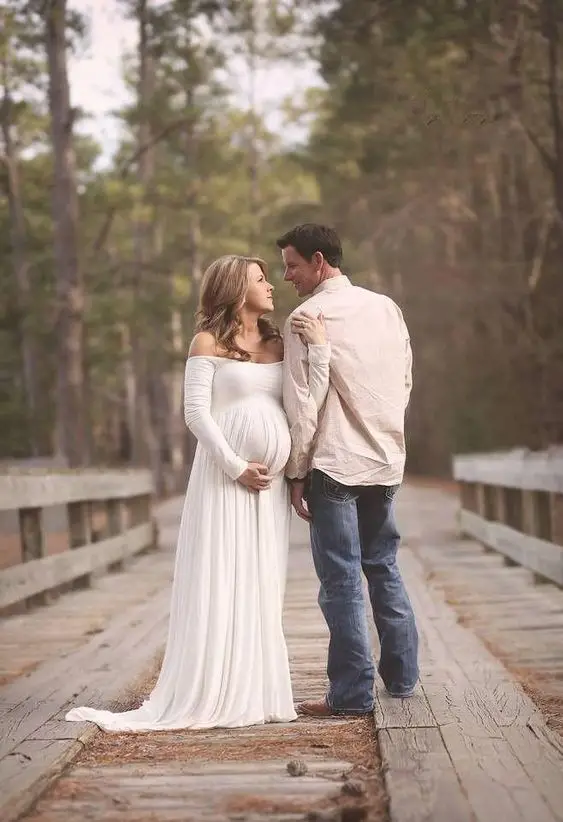 Maternity Wedding Gowns Empire White Soft Chiffon Off Shoulder