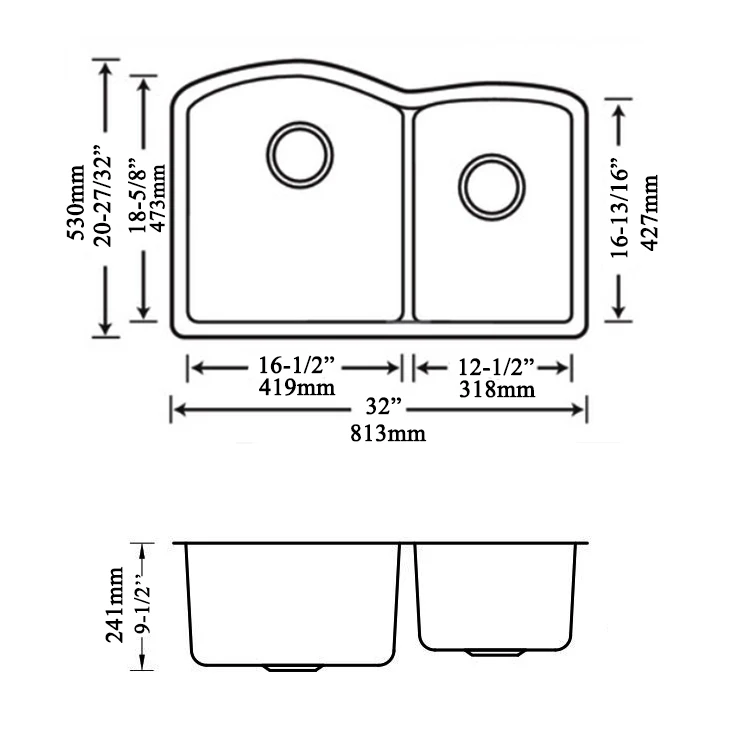 32 Inch Dual Mount Black Granite Composite Sinks