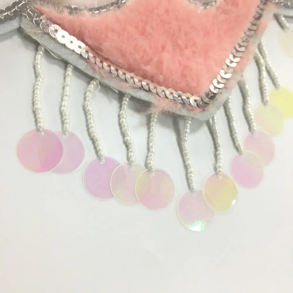 Handmade Pink Heart Sequin Applique Embroidery Bead Patch With Tassel ...