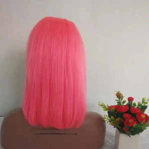 10 12 14 bright yellow,pink,blue orange color blunt cut human hair straight bob front lace/full lace wigs middle/ side part