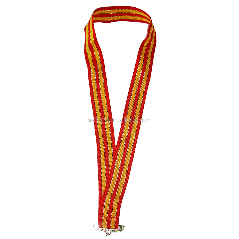 
Custom Make Short Neck Strap Thin Fabric Satin Ribbon Polyester Woven Medal Name Badge Red Cross Lanyard 
