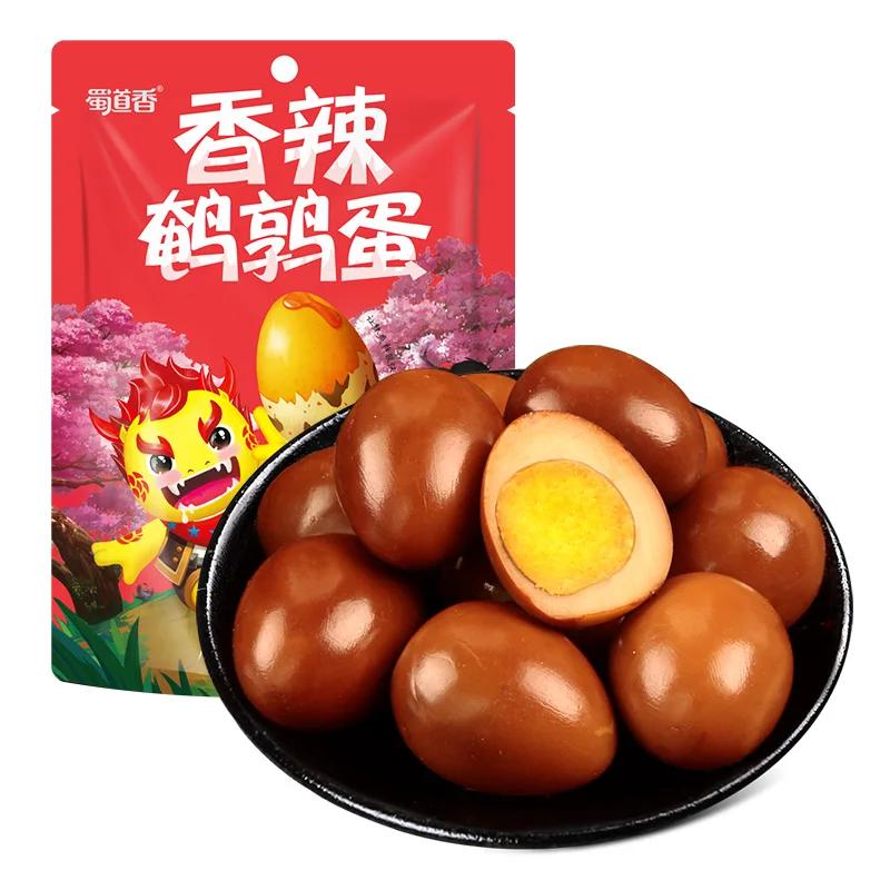 
Shu Dao Xiang Online Wholesale Shop OEM 120g Spicy Food Pickled Quail Eggs Spicy Snacks Peeling Boiled Quail Eggs Snack 