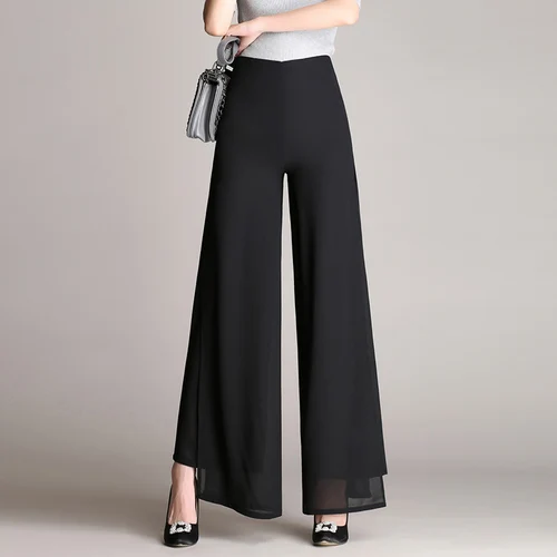

AP71 Chiffon summer double layer Wide leg pants Casual Beach Party Korean See Through Long Loose Trousers