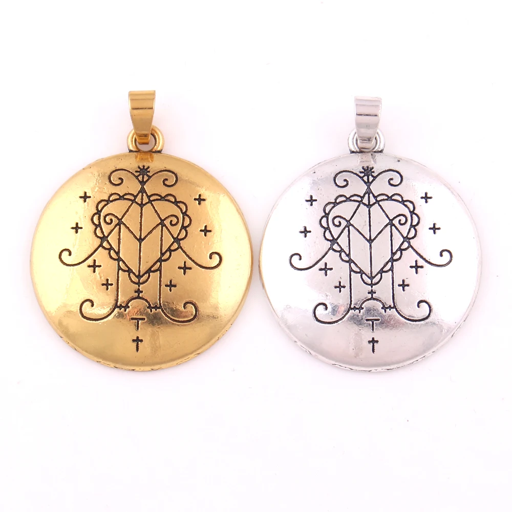 

P322 Vintage Jewelry Antique Silver Plated Ezili Freda Vodou Veve Love Pendant