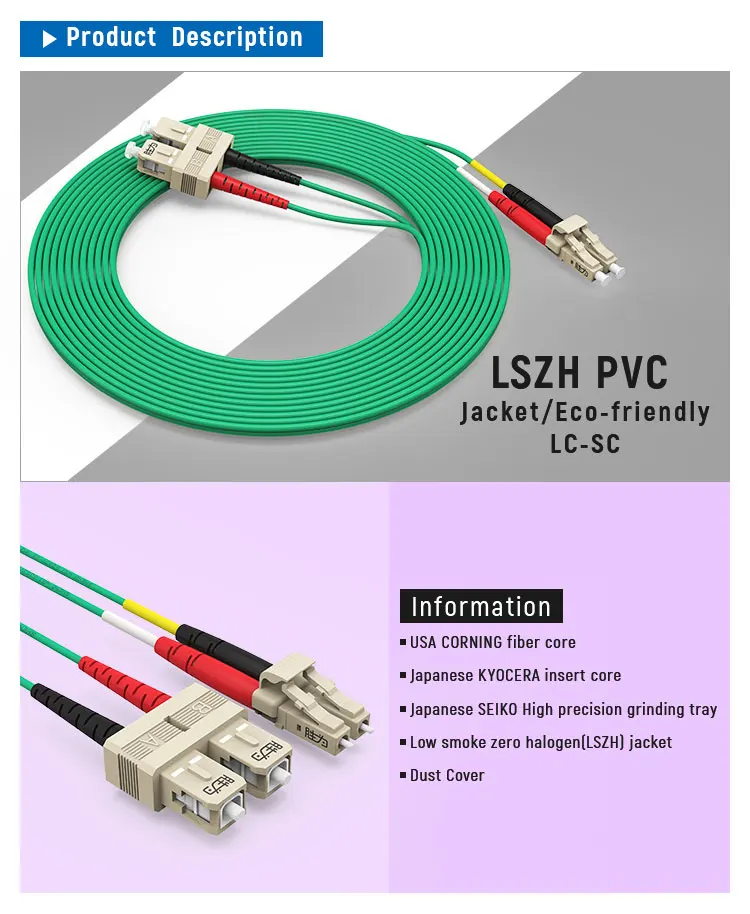 Low Moq Ftth Fiber Cable Lc To Sc Om3 Catv Optical