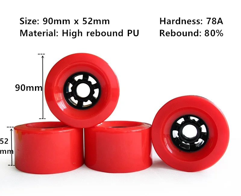 Skateboard Wheels 90mmx52mm With Bearings & Spacers Pack Of 4 