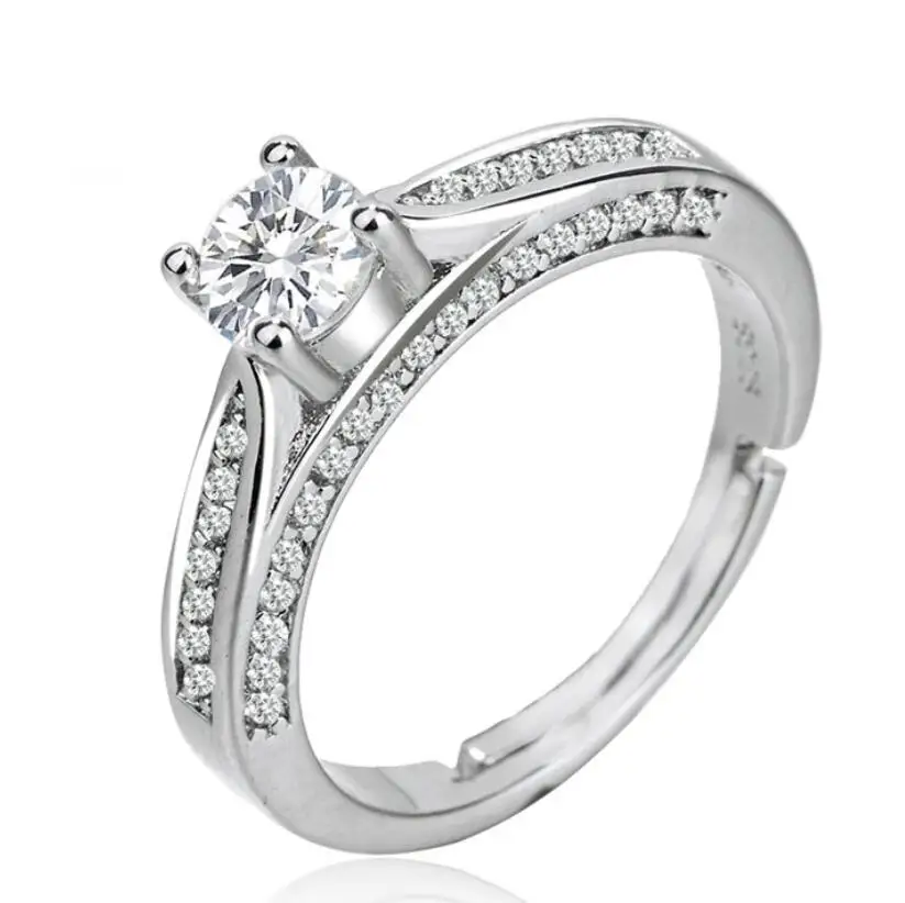 

Stylish new zircon four-claw lady's wedding ring with adjustable opening