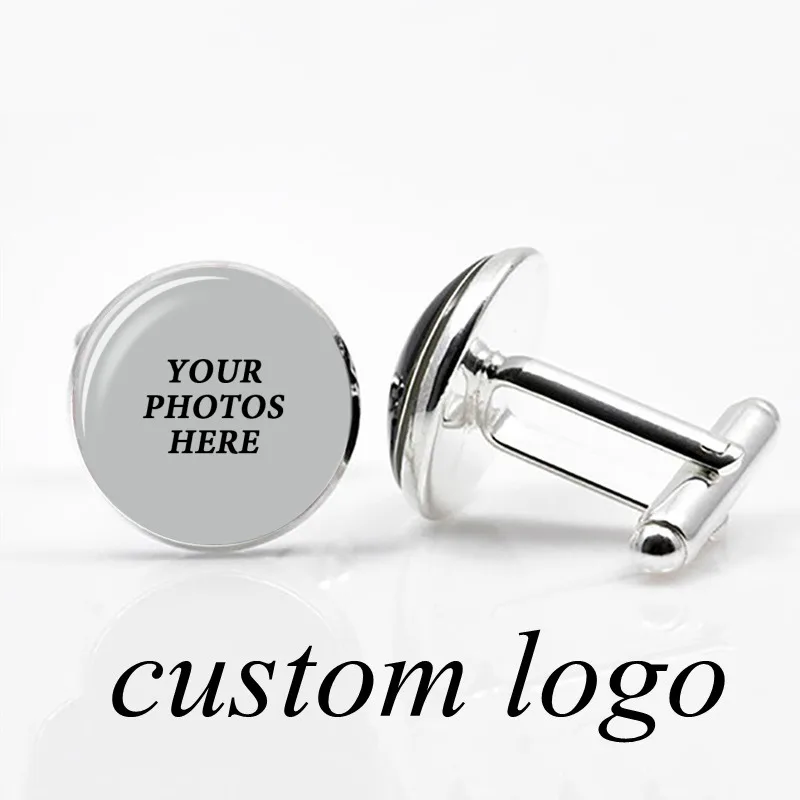 

ESSPOC Custom Personalized Logo Cufflinks Men's Shirt birthday Gifts Cuff buttons High quality Silver Cuff Links Round Jewelry