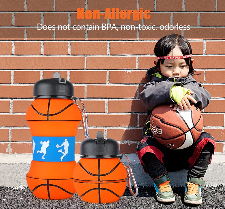 Basketball Shaped Bpa Free Silicone Foldable Children School Water Bottle Kids