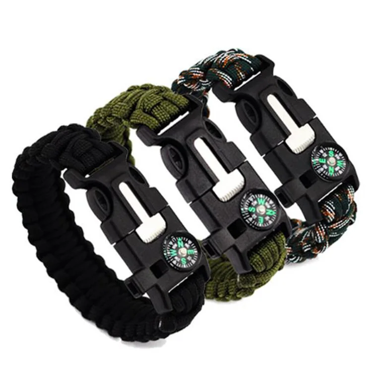 

Military wholesale Custom logo 5 in 1 metal charms survival 550 paracord bracelet, Green or customized