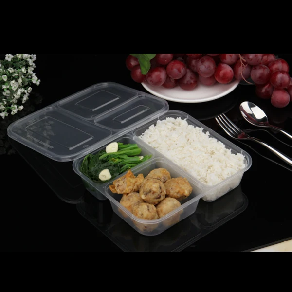 Free eco-friendly  microwave safe black 3 compartment takeaway plastic food container with clear lid