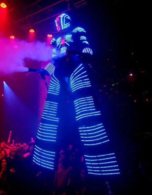 

Traje LED Robot Costume led Clothes Stilts Walker Costume LED Suit Costume Helmet Laser CO2 Gun Jet Machine