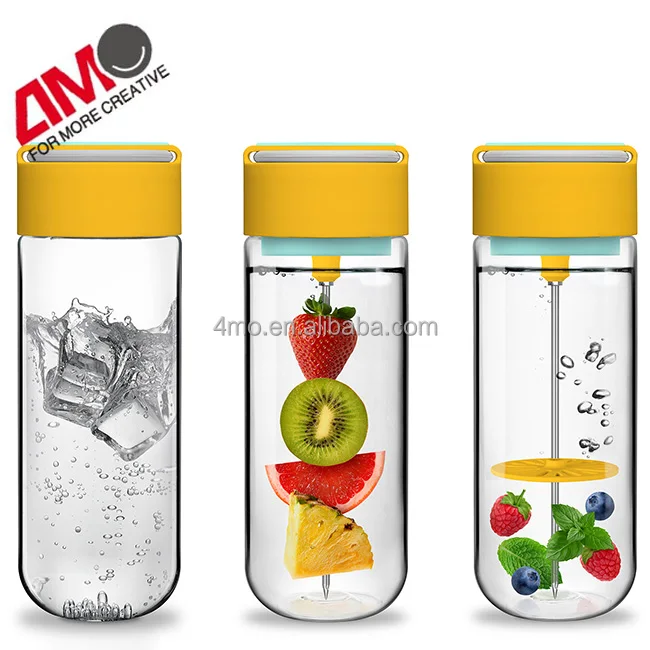 

25oz Portable BPA Free Plastic Drinking Fruit Infuser Water Bottle, Light blue/orange/yellow and customized/personal color