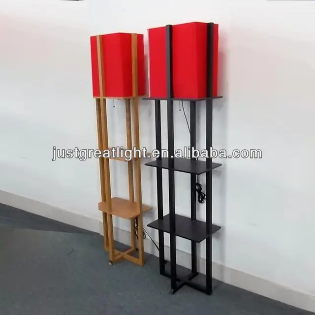 Red Shade Western Floor Lamp With Wooden Shelf For Wedding Gift