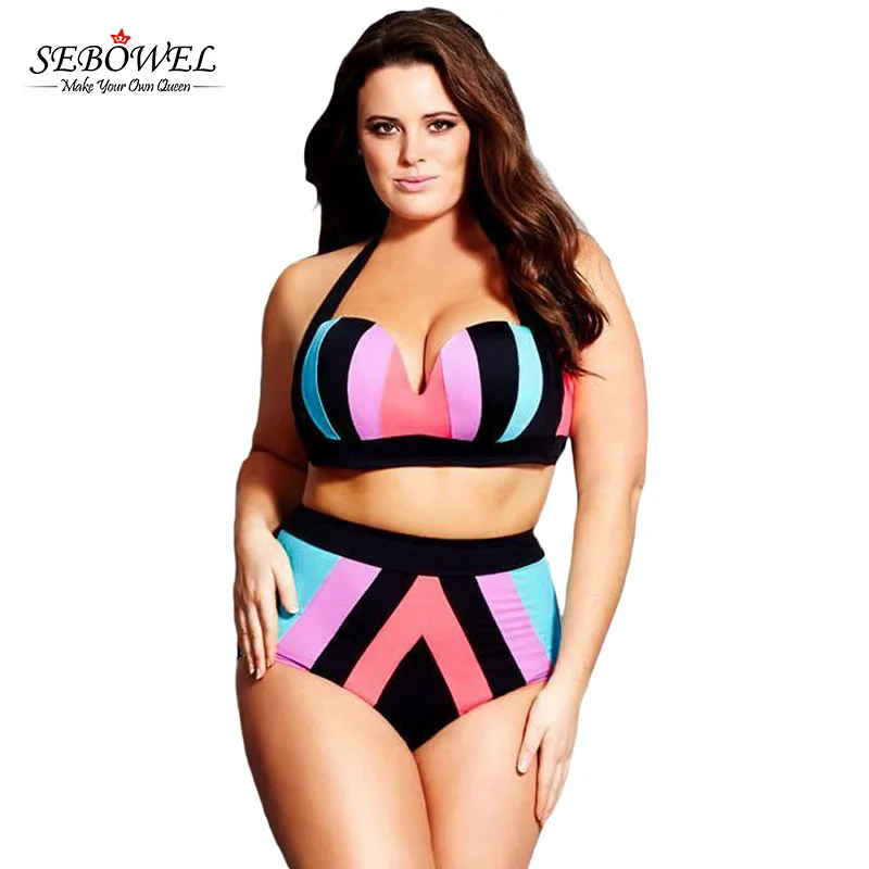 

Plus Size Strapped Color Splice Swimwear Monokini, As shown