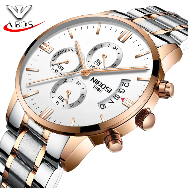 

Solid Stainless Steel Band Multi Function NIBOSI Mens Watch
