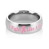 China Factory stainless steel jewelry custom engraved pink ribbon breast cancer awareness ring