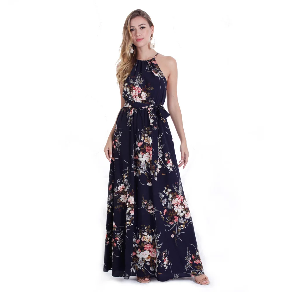 

D6159 China Wholesale High Quality Elegant Black Dress Women Halter Maxi Dress