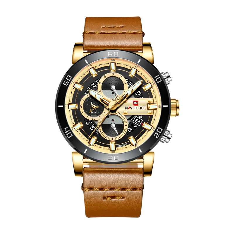 

NAVIFORCE 9131 Brand Men Sports Watches Business Chronograph Calendar Clock Leather Military Waterproof Quartz Men Wrist Watches