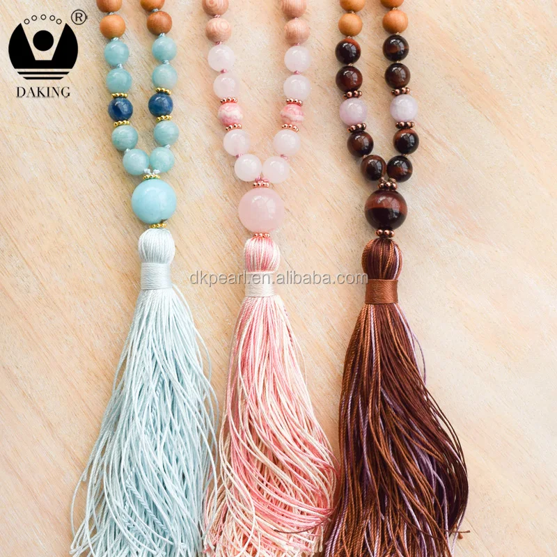 

Healing Heart Mala 108 Gemstone Mala Beads Rosewood Rose Quartz Mala Necklace, Pink